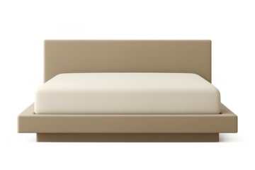 Modern platform bed isolated on a transparent background for easy placement