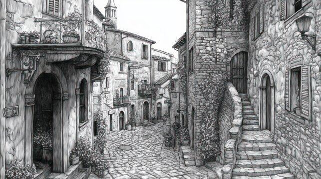 Fototapeta Old town street view illustration