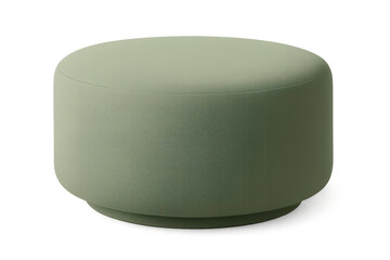 Modern cylindrical ottoman in sage green, isolated on transparent background