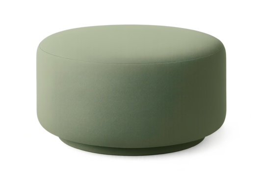 Modern cylindrical ottoman in sage green, isolated on transparent background