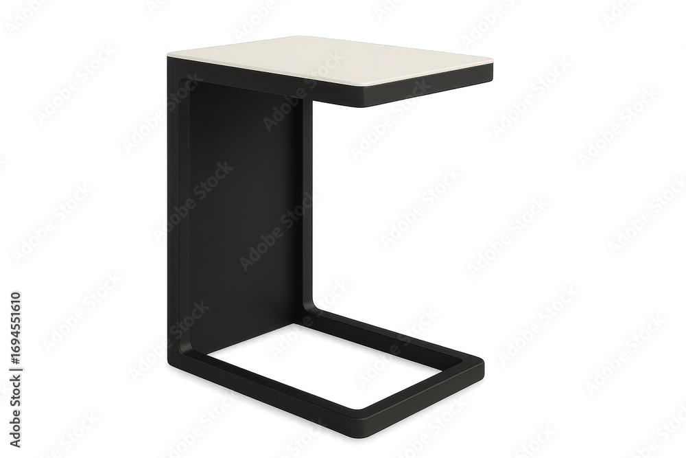 Poster stylish modern c-shape side table with light top, isolated on transparent background