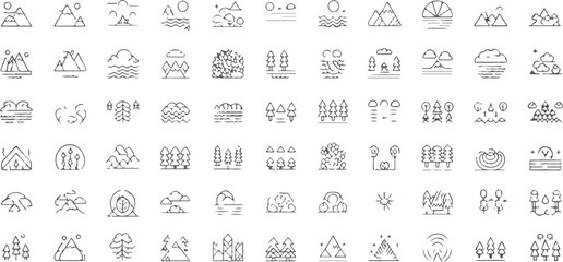 Scenic Views Outline Icon Collection – 40 Natural and Cityscape Symbols