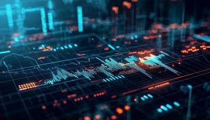 Fototapeta premium Futuristic interface displaying intricate graph data in neon colors.