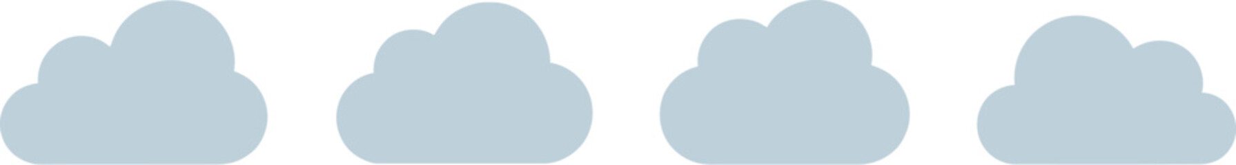 Four fluffy light blue clouds arranged horizontally on a transparent background vector