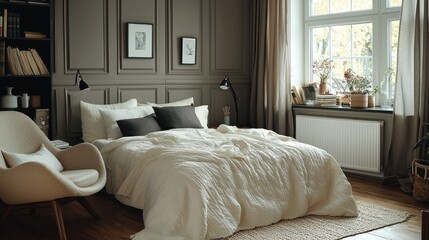 Cozy bedroom with warm neutral tones