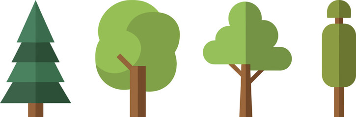 Collection of stylized green trees representing nature and environment simple graphic design vector
