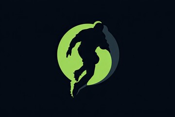 Obraz premium Silhouette of a person in motion within a lime green circle.