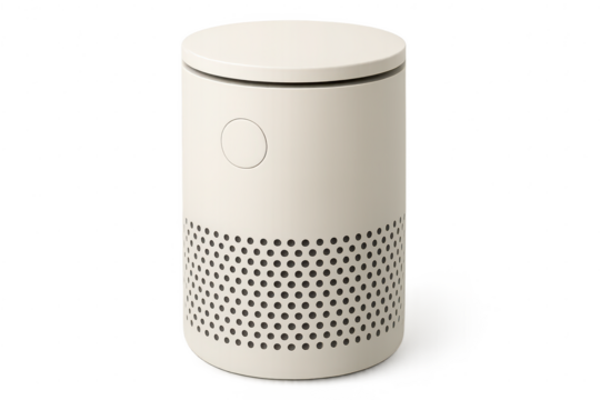Modern smart speaker in light beige, isolated on transparent background - Powered by Adobe