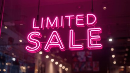 A bright pink neon sign displaying the words "LIMITED SALE," creating an eye-catching promotional display in a retail environment.