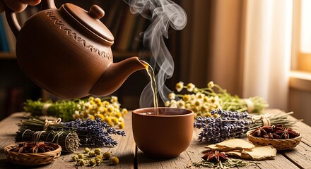 Herbal Tea Pouring with Cozy Home.