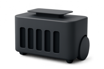 Dark gray robotic device isolated on transparent background, modern style