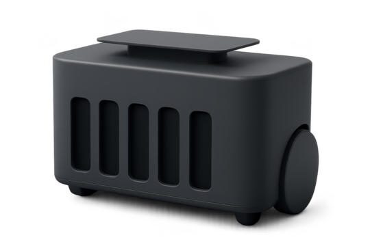 Dark gray robotic device isolated on transparent background, modern style