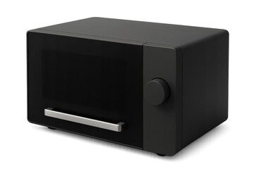 Fototapeta premium Sleek black microwave oven isolated on transparent background, modern kitchen appliance