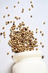 White Peppercorns Spilling From a Ceramic Jar: A Culinary Still Life Photography
