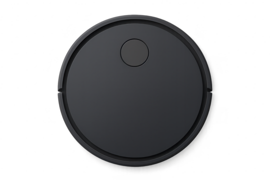 Modern robot vacuum cleaner in black, isolated on transparent background. Clean