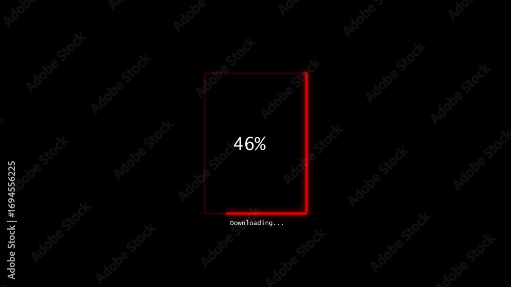 Poster progress bar loading animation with percent complete digital interface element. red neon glowing pro