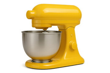 Bright yellow stand mixer isolated on transparent background, kitchen appliance