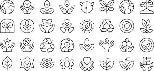 Vector Icons Sustainability and Fair Trade Symbols &ndash; 40 Thin Outline