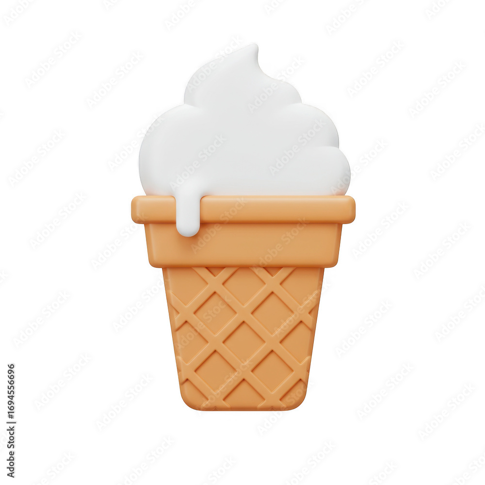 Poster 3d render of a melting ice cream cone isolated on transparent background