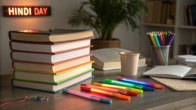 A peaceful vibrant study corner filled with glowin