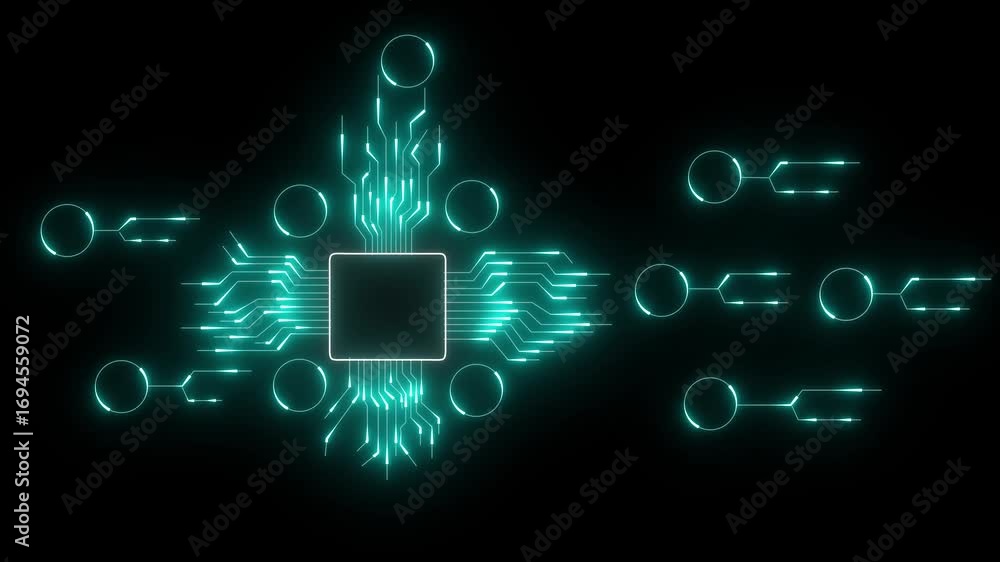 Poster futuristic digital circuit board icon background abstract technology. circuit board with processor a