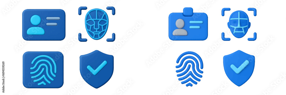 Poster modern digital identity verification and data security symbols with biometric authentication and acc