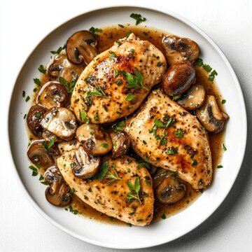 Mouthwatering chicken marsala served with fresh herbs and saut&eacute;ed mushrooms.