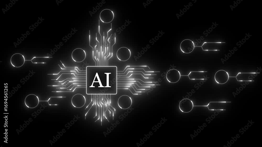 Aufkleber futuristic ai chip circuit board glowing neon lines abstract technology background digital data. dig