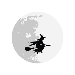 Vector art of witch flying on broomstick silhouette on white background