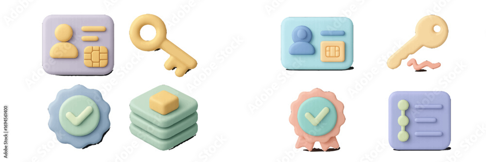 Poster modern digital security, identity verification, and data protection concepts in a soft 3d-like style
