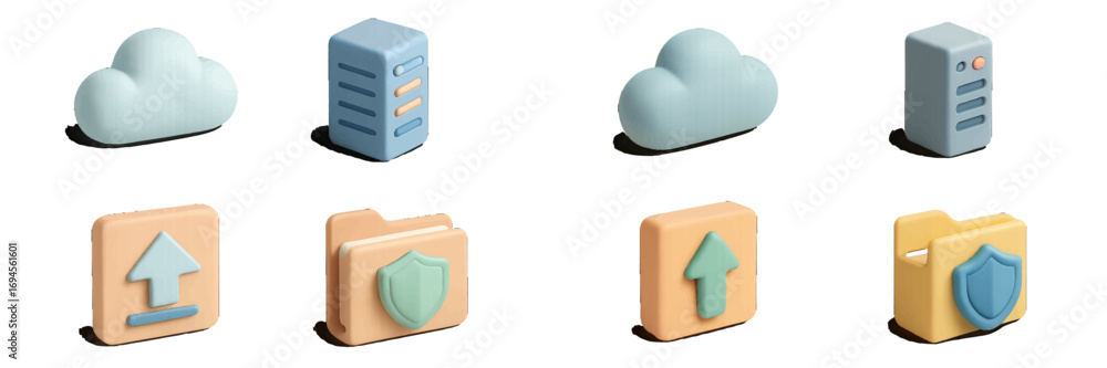 Aufkleber modern minimalist 3d style symbols for cloud computing, data storage, network security, and file tra