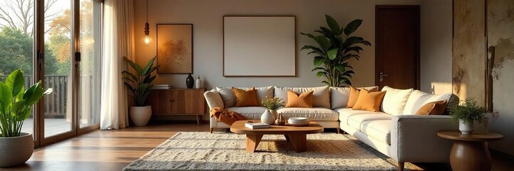 Cozy and inviting living room interior with comfortable furniture, warm lighting, and stylish decor Perfect for relaxation and family gatherings , traditional, sitting room