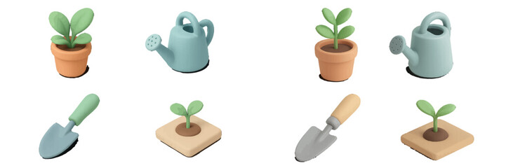 Obraz premium Modern Minimalist Gardening Tools and Potted Plants for Home and Garden Care and Cultivation Activities