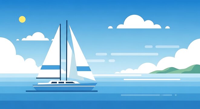 Sailing Yacht with Sunny Seascape.