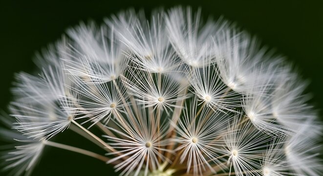 Closeup macro shot of a dandelion seed head against a dark background - Powered by Adobe