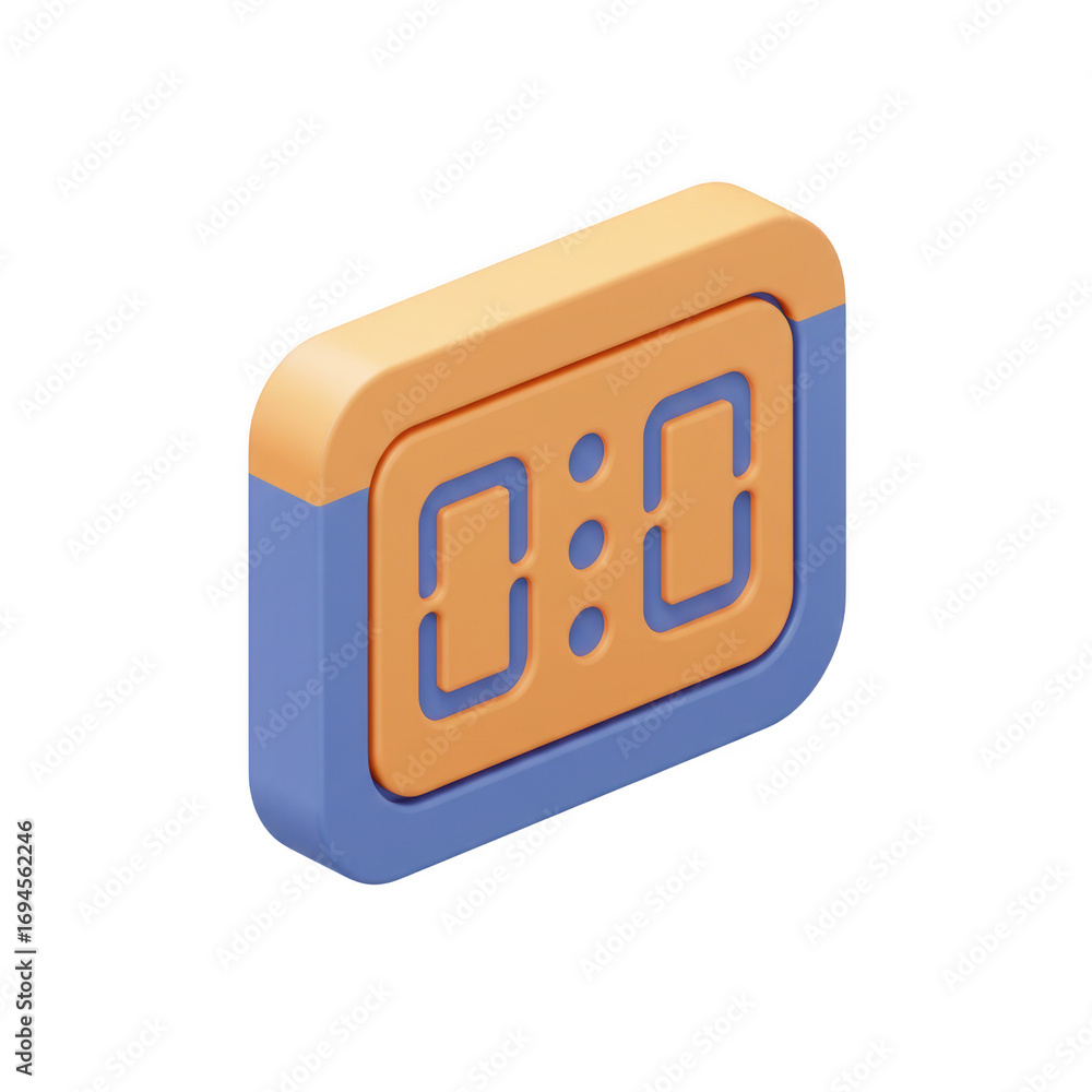 Poster isometric digital clock icon 0000 display isolated on transparent background