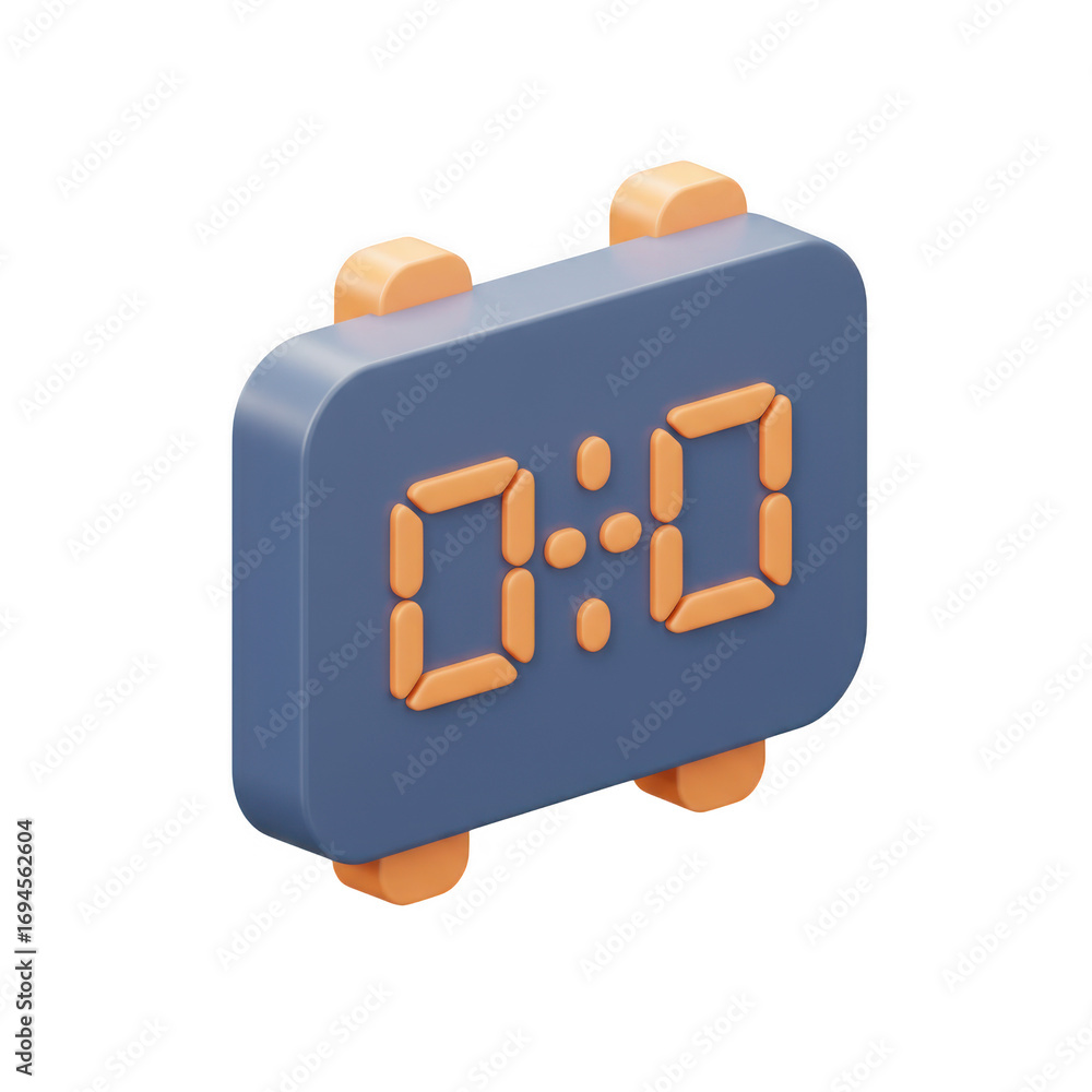 Poster 3d render of a digital clock showing 0000 isolated on transparent background
