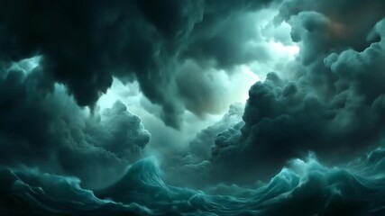 Dramatic storm clouds over ocean waters with atmospheric lighting - Powered by Adobe