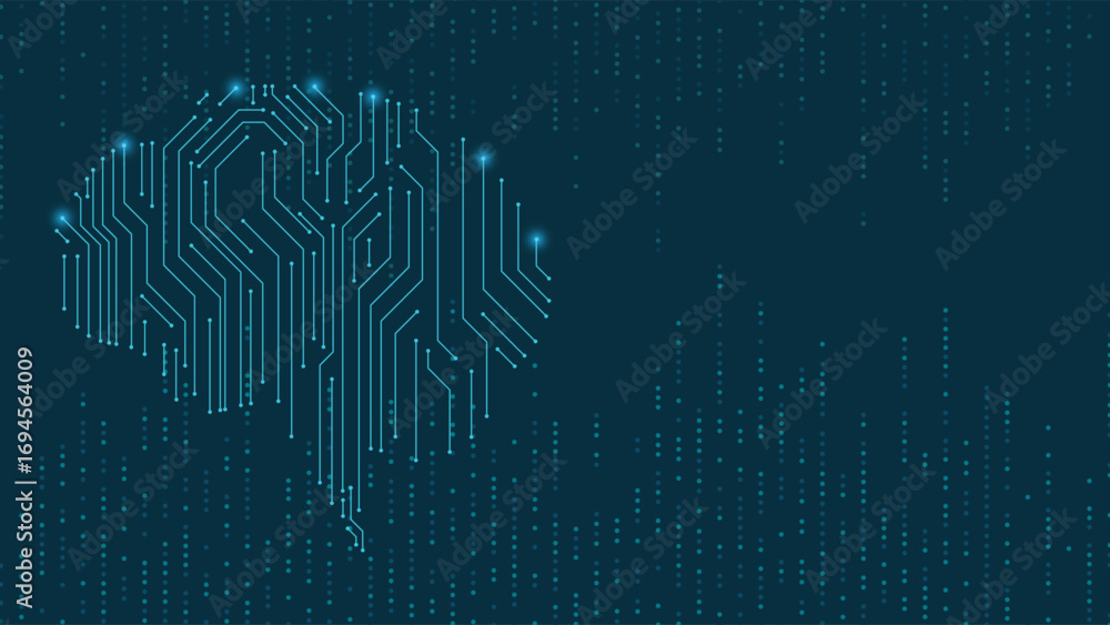Poster abstract digital brain background featuring glowing circuit lines and futuristic technology design, 