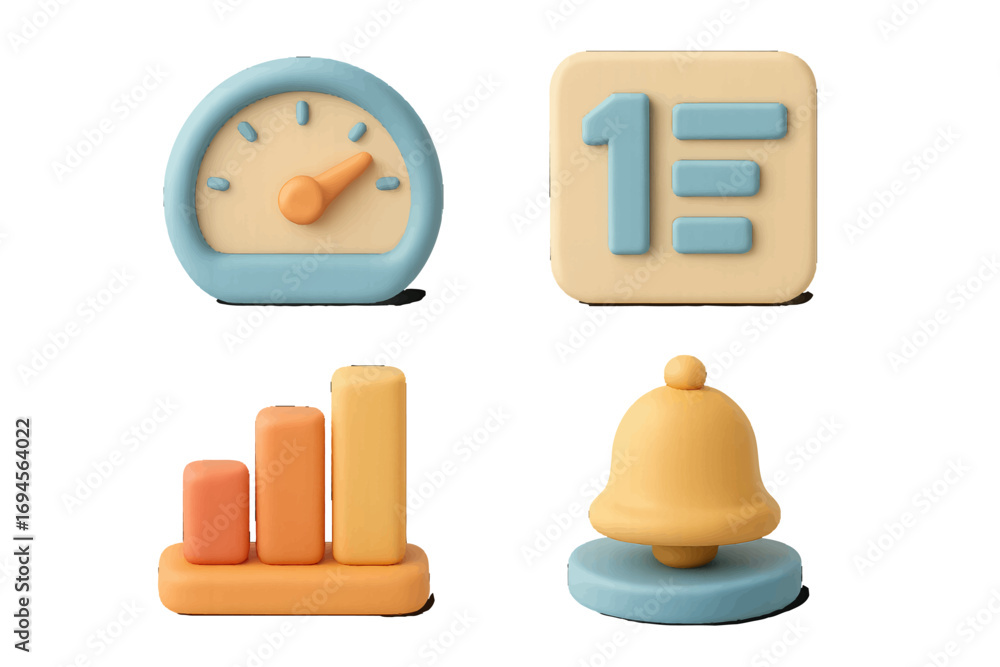 Aufkleber modern business and communication interface icons featuring speedometer, list, bar graph, and alert 