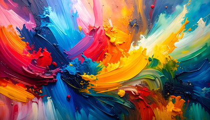 Abstract Colorful Oil Painting with Vibrant Brushstrokes
