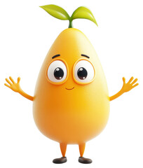 Cheerful Anthropomorphic Yellow Pear Character
