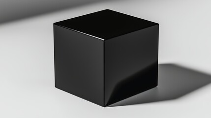 Single cube block shadow on white surface in 4K, full-frame mirrorless with 35mm f1.4 at f3.2, studio light casting crisp geometric shadow with focus on near edge