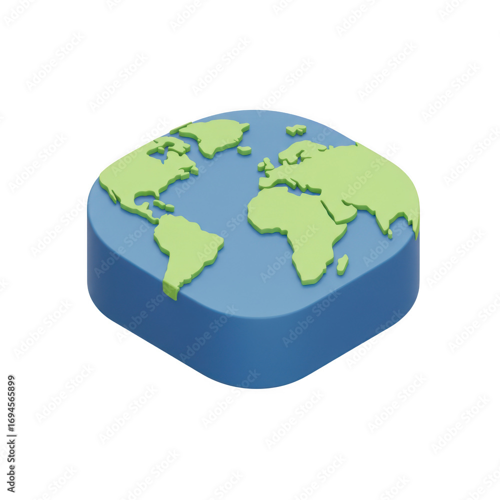 Poster isometric world map icon 3d render isolated on transparent background