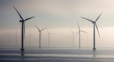 Offshore Wind Turbines in Fog.