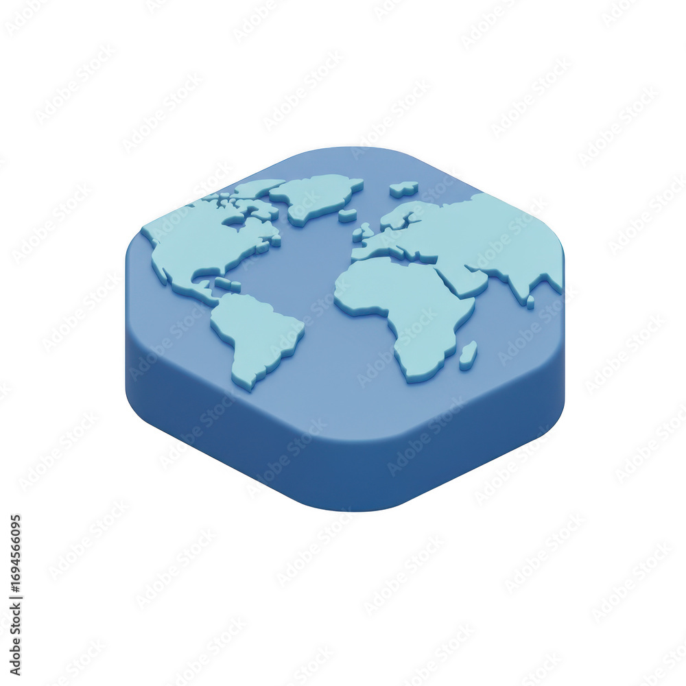 Poster isometric world map icon 3d render isolated on transparent background