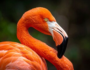 Vibrant Orange Flamingo Portrait with Elegant Neck and Distinctive Beak in Natural Setting