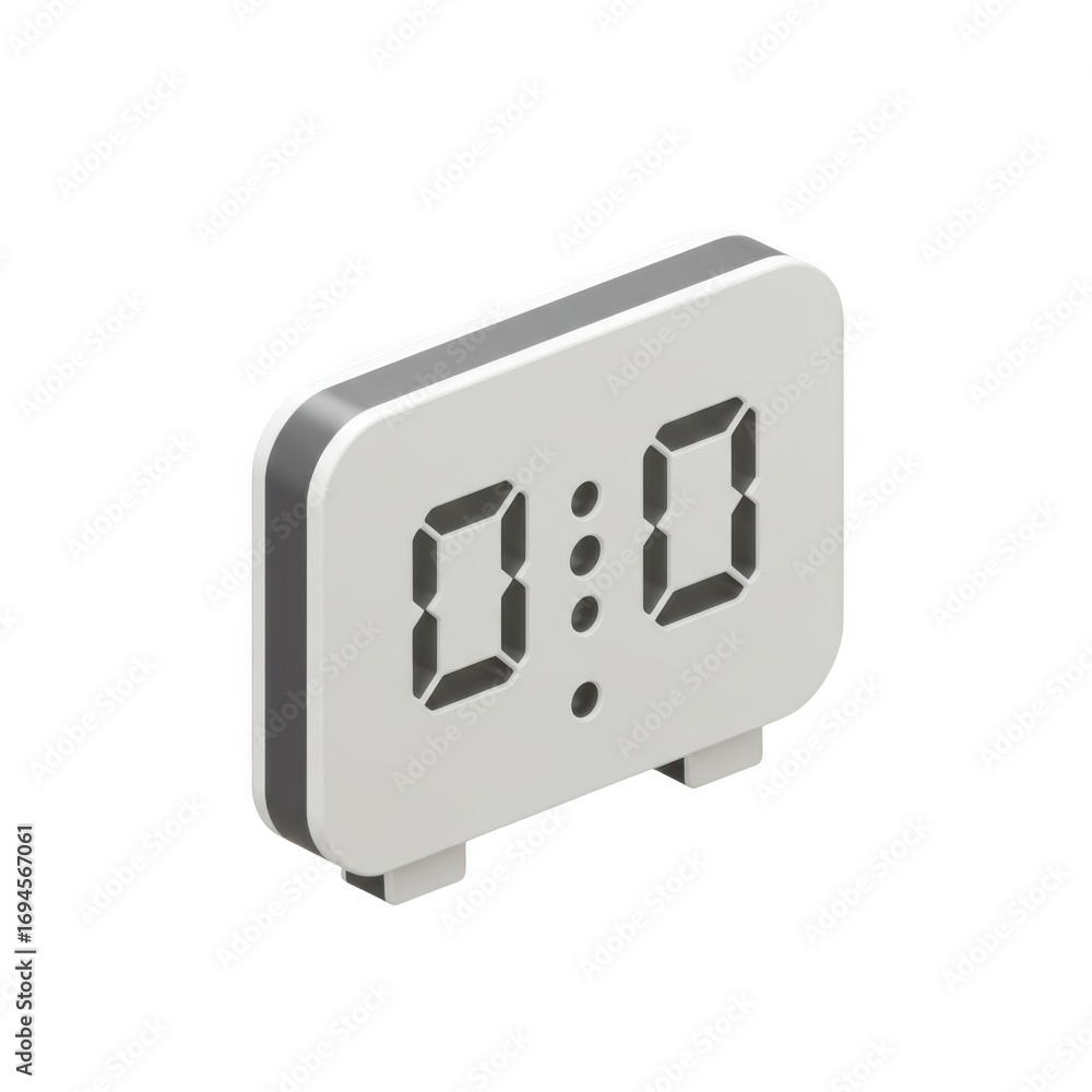 Poster isometric digital clock showing 0000 isolated on transparent background
