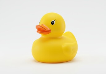 Bright yellow rubber duck toy presented against a plain white background.