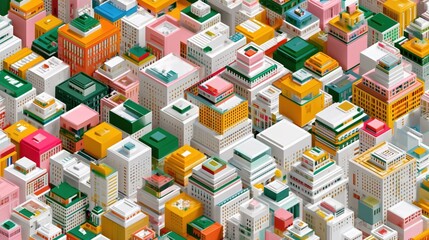 Colorful 3D Cityscape with Multicolored Buildings
